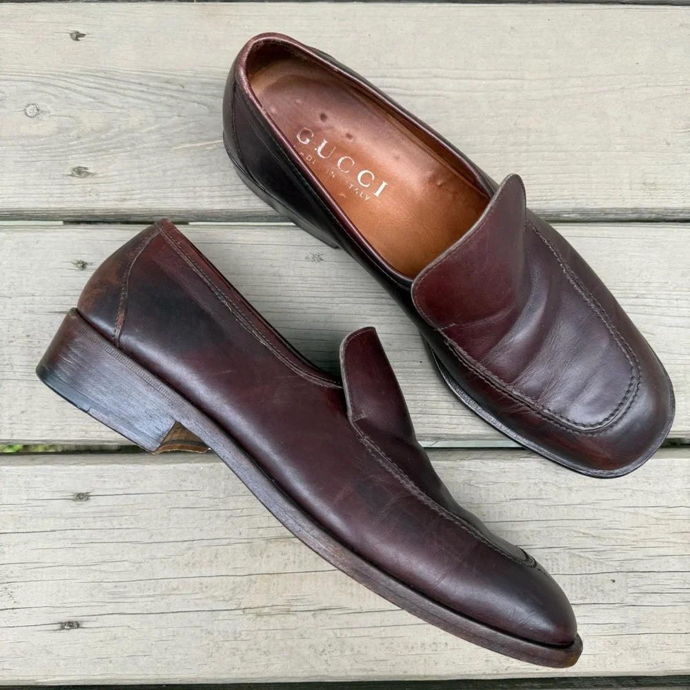 Gucci brown leather loafers shoes size 11.5